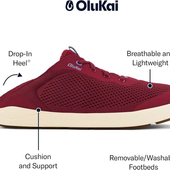 Olukai Moku Pae Men's US13 Outdoor Water Boat Shoes Stretch Breathable Mesh Red - Picture 4 of 10